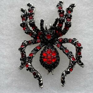 Red and Black Rhinestone Spider Brooch